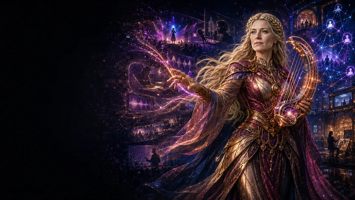 Erato, Muse of voice and influence, connecting creative work and expert knowledge into an illuminated AI discovery and authority network.