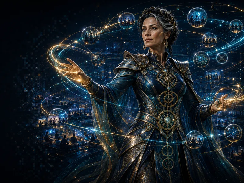 Terpsichore, Muse of orchestration and scale, coordinating client teams, campaigns, workspaces, and AI signals into a synchronized agency network.