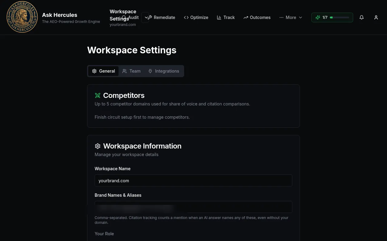 Workspace Settings General tab
